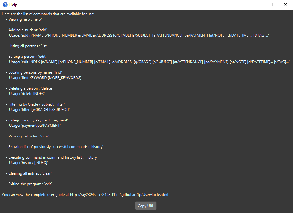 help message